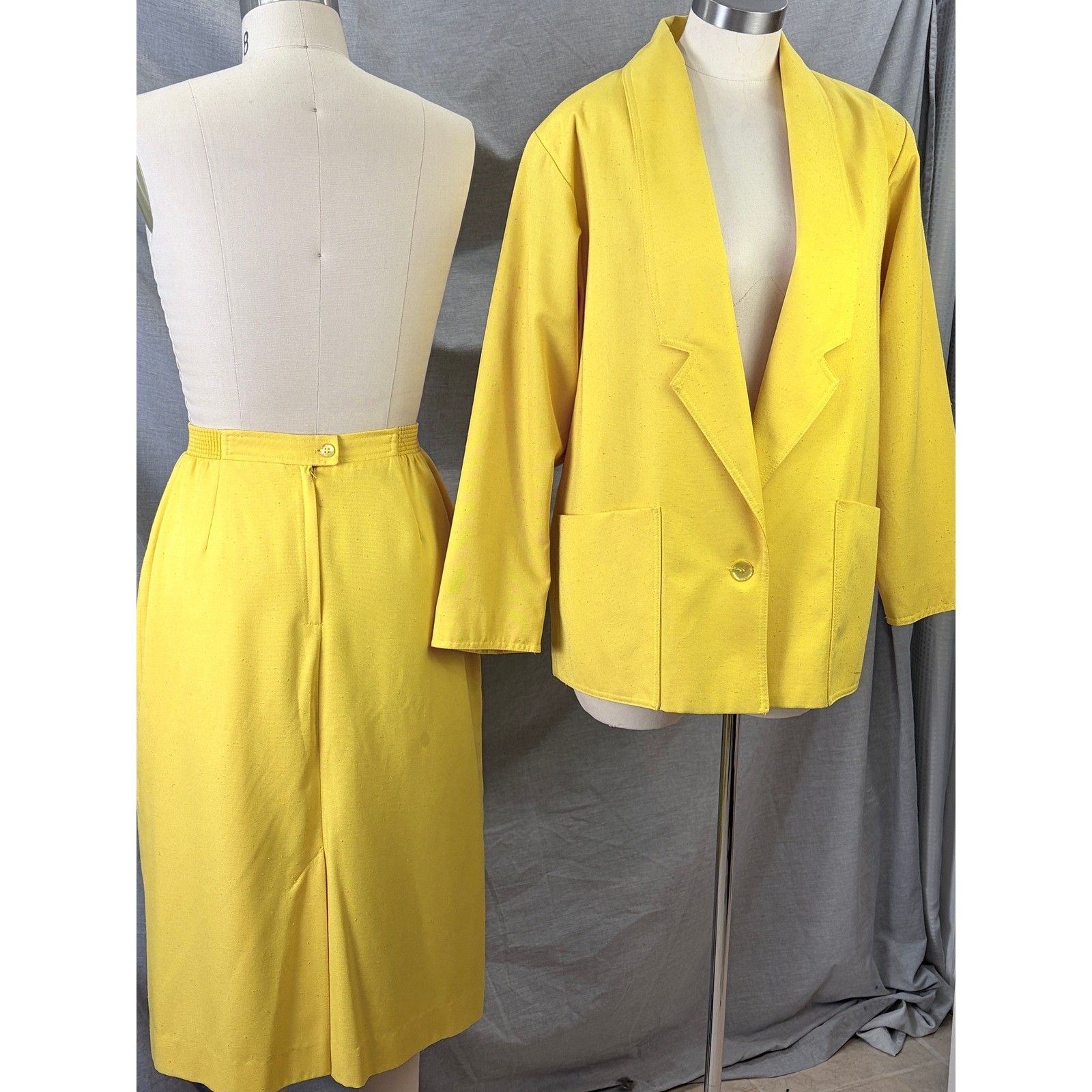 Vintage 80s Edith Flagg Three Flaggs Yellow Skirt Suit Skinner Couture Fabric 10