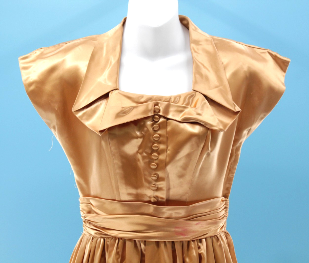 Vtg Women’s 40s Yellow Gold Formal Satin Gown Sz XS/S 1940s Party Prom Dress