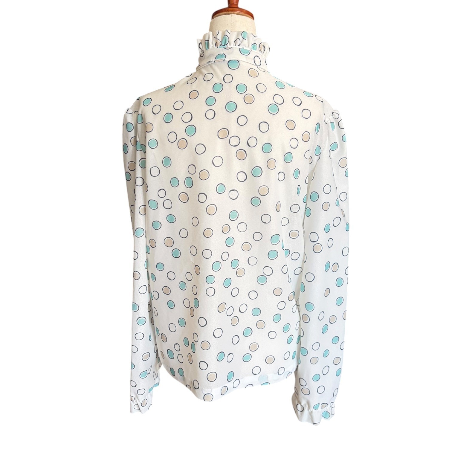 Vintage 80s Cape Cod Abstract Polka Dot Tie Neck Pussy Bow Secretary Blouse M/L