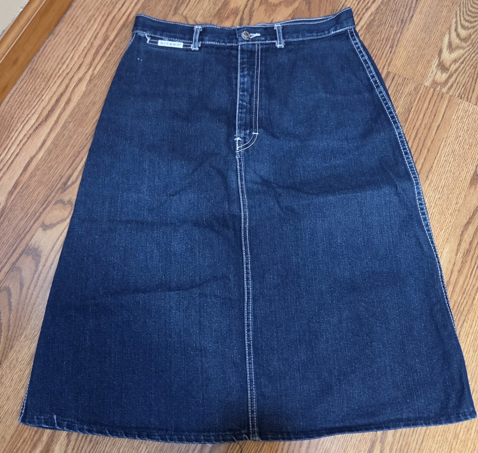 Vintage Gitano size 14 see measurements Denim White Stitching A Line Skirt 80’s