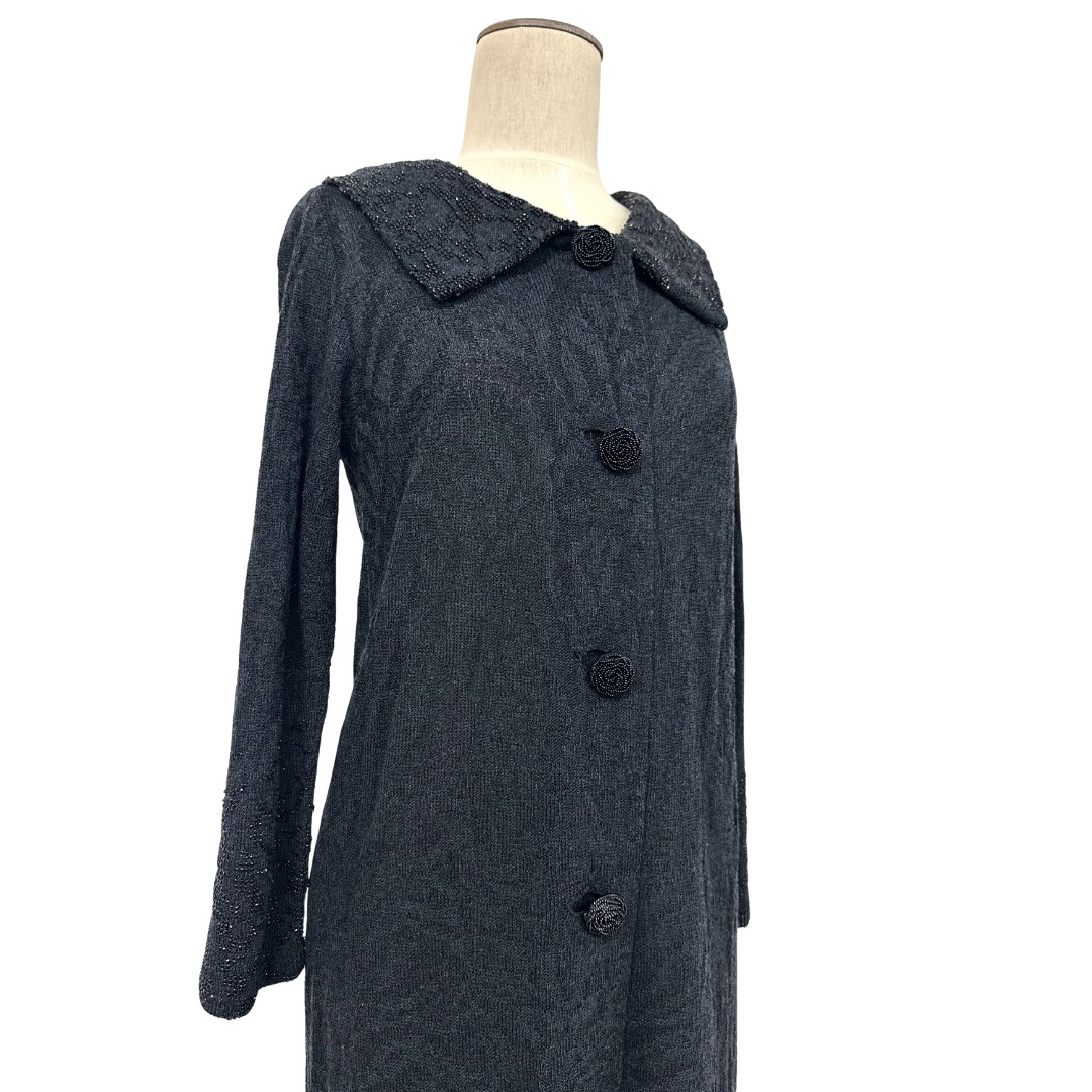 Vintage 1930s Henry A La Pensée Jet Beaded Drop Waist Knit Dress