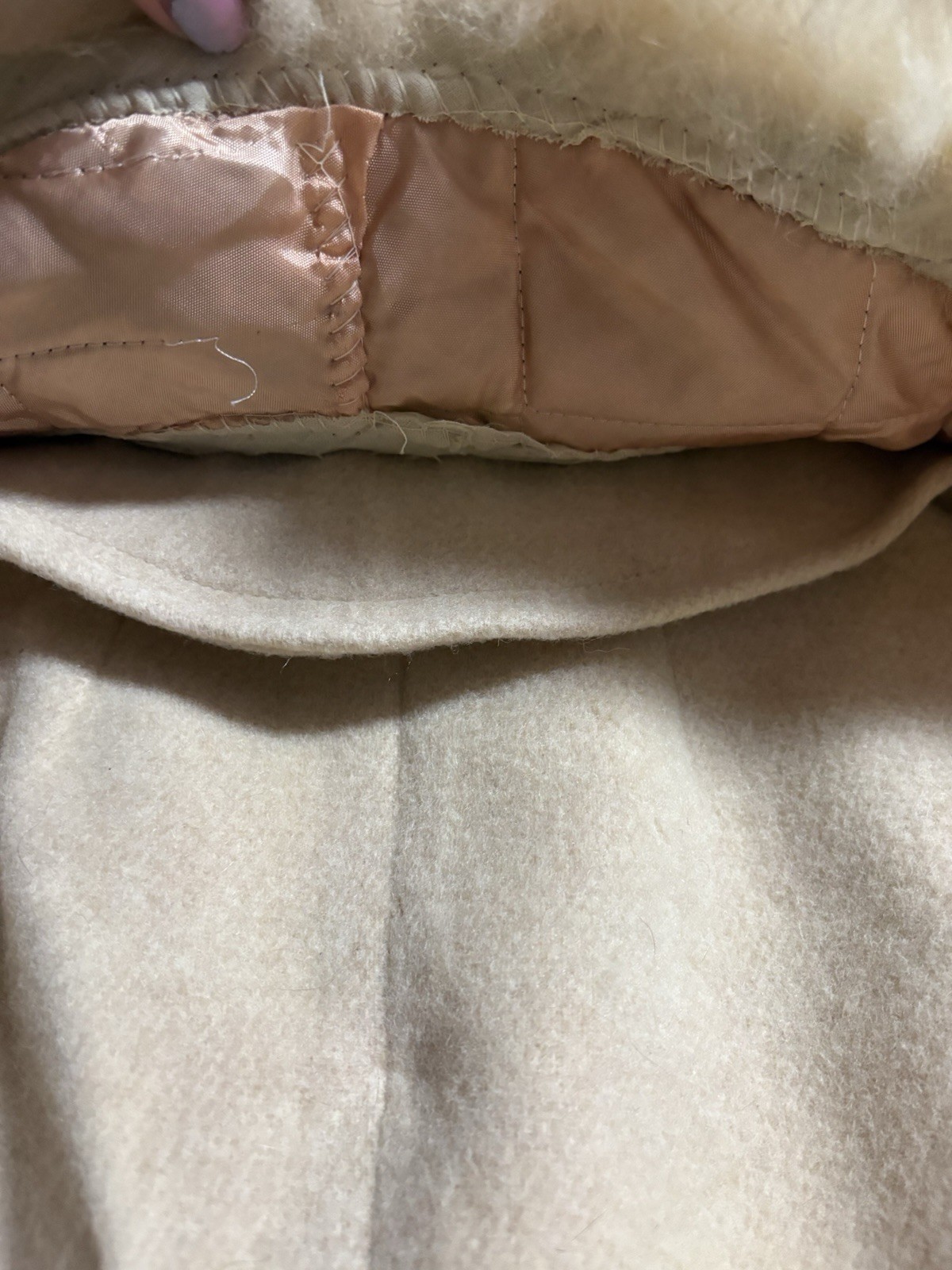 Vintage Ivory Wool Coat Real Fur Shawl Collar Belted Double Breasted Women’s M