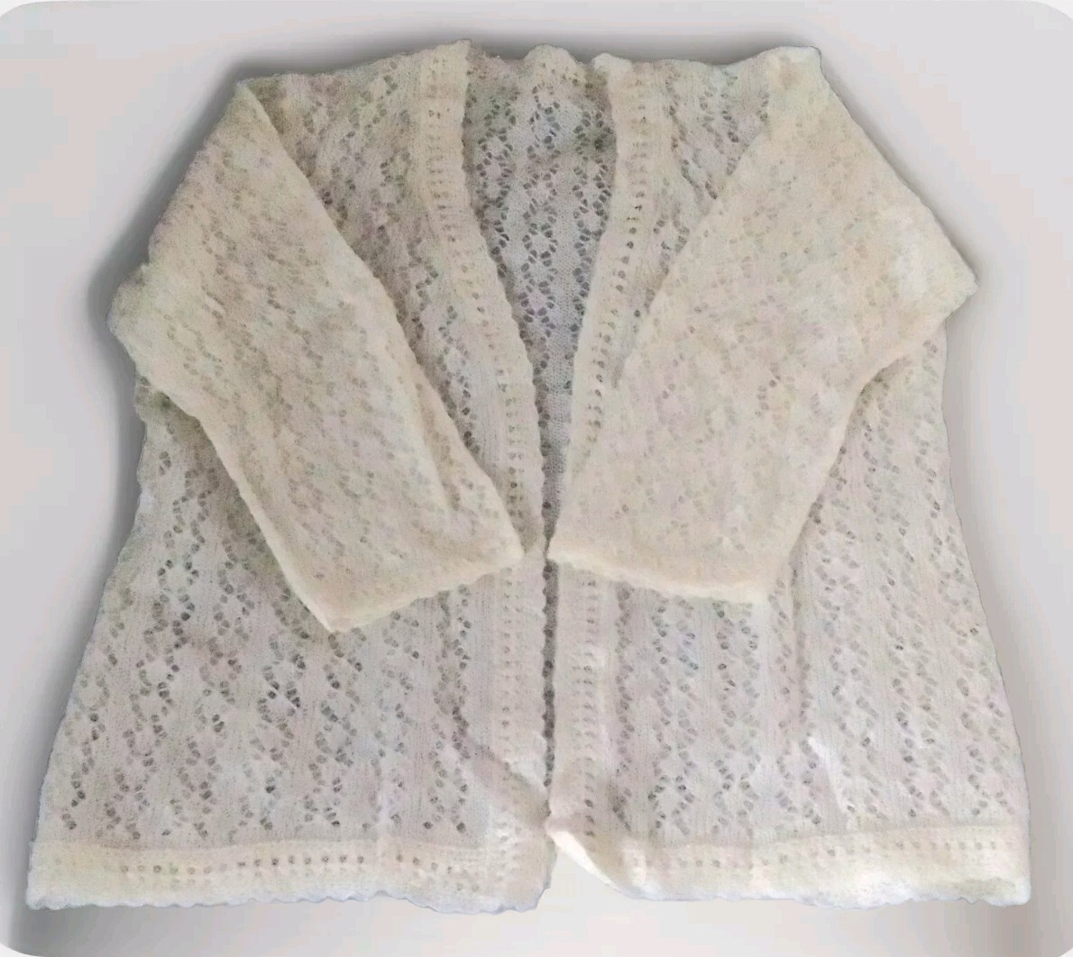 Vintage Style Hand Knitted Ivory Off White Women’s Cardigan Handmade Size S-M