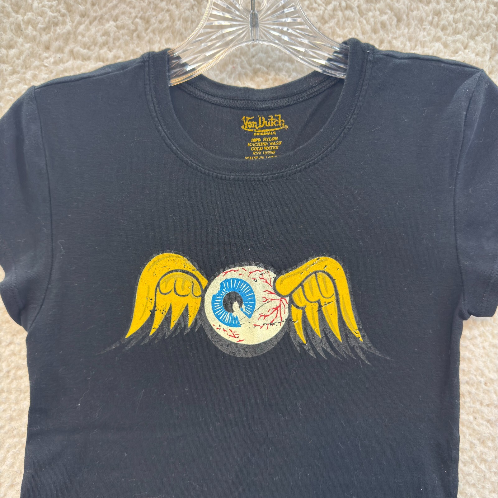 Y2K Vintage Von Dutch T-Shirt Top Womens Small Medium Flying Eyeball Graphic