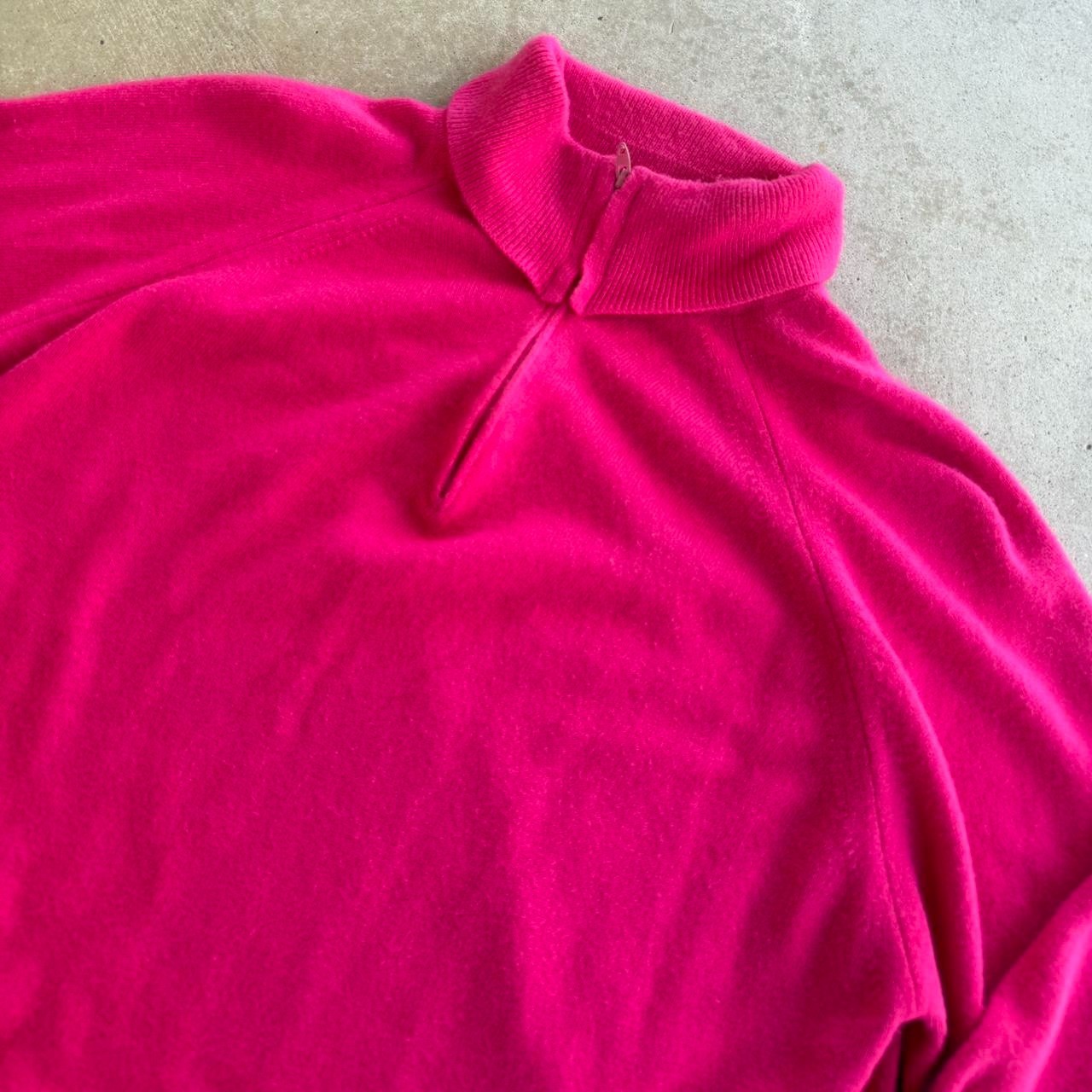 1960s HICKORY HOUSE PINK VTG MOCK NECK SWEATER SMALL TALON ZIPPER QUARTER ZIP