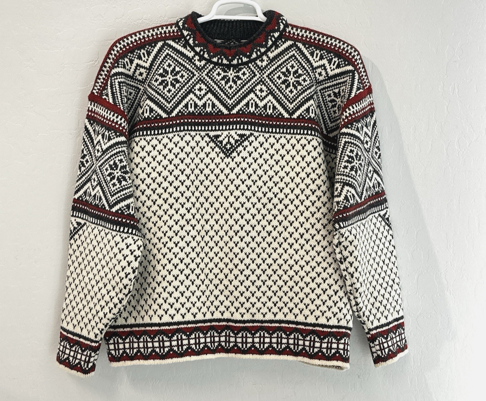 VTG Lands End Nordic Fair Isle 100% Wool Sweater Mens Sz Med Ski Made in Norway