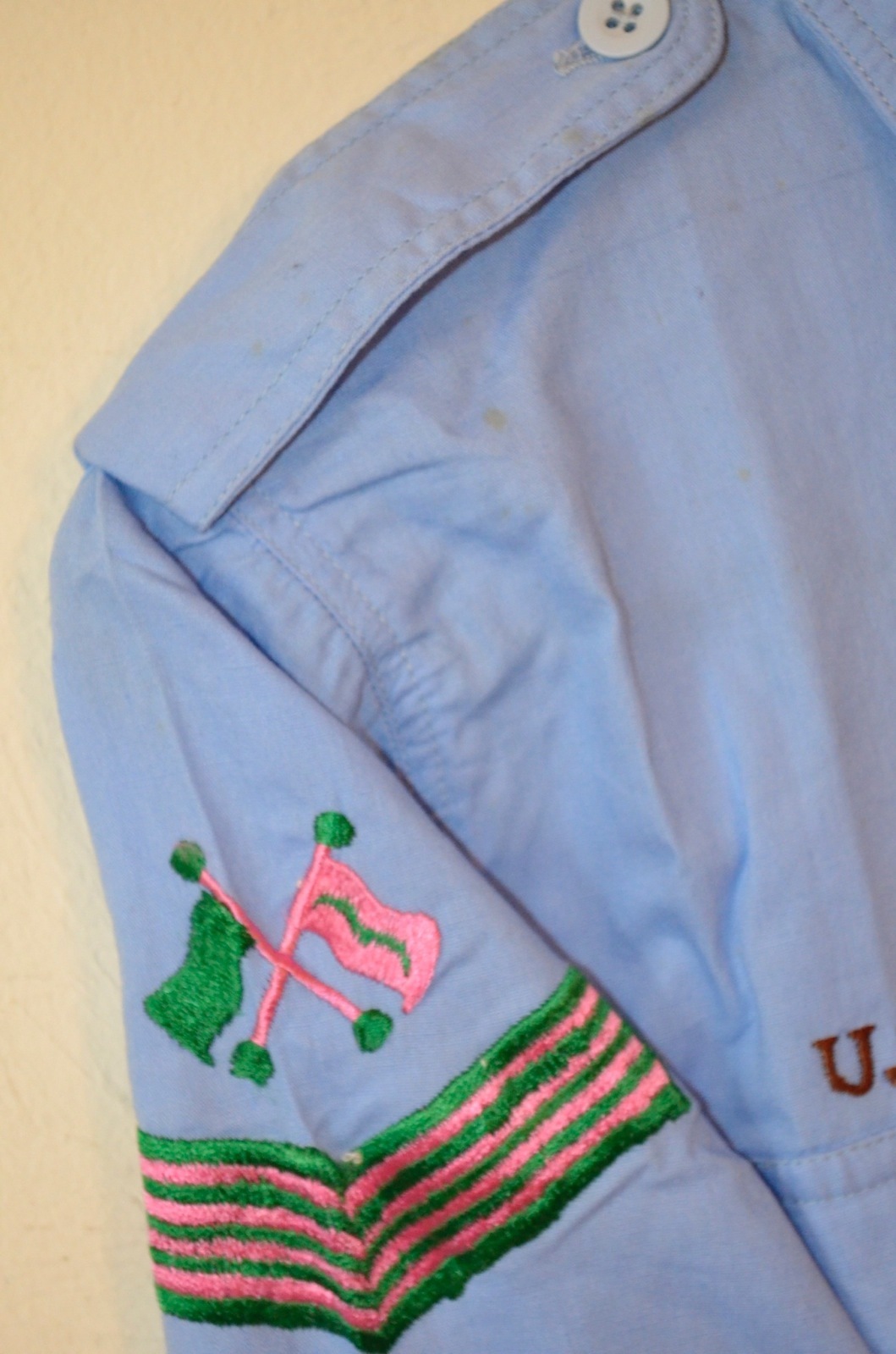 Marines Army Military Brat Blue Pink USMC Hippie Punk Womens S Shirt VTG 60s 70s