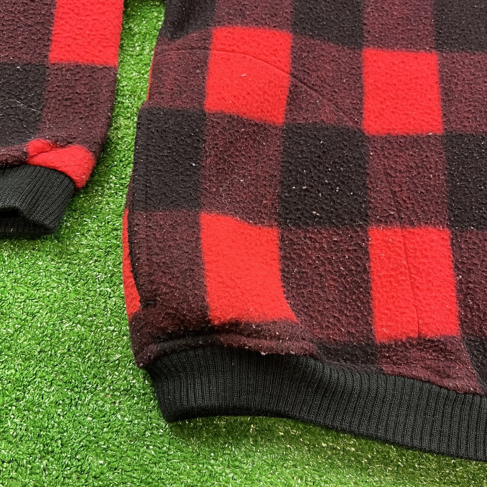 Vtg Women’s XL Buffalo Plaid Red Black Polar Fleece 1/4 Zip Pullover Jacket USA!