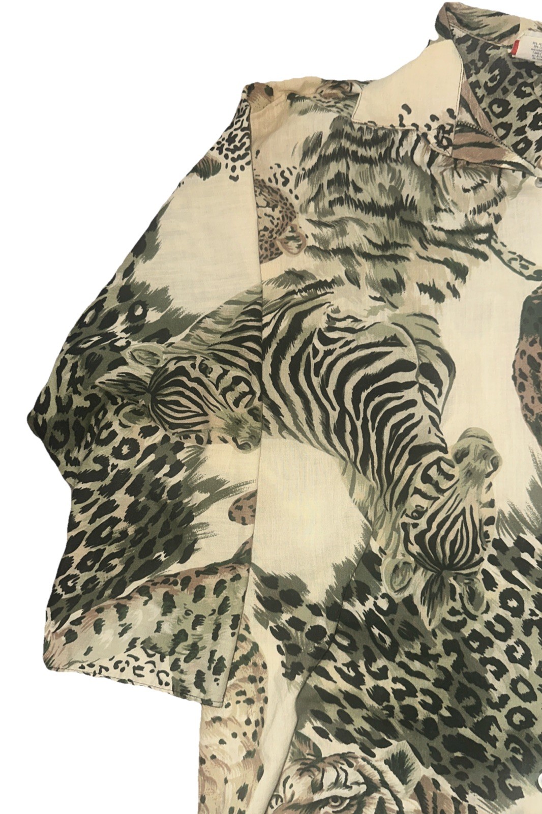 VTG Accent 90S Women’s Blouse Polo Shirt Tiger Animal Print Large Shoulder Pads