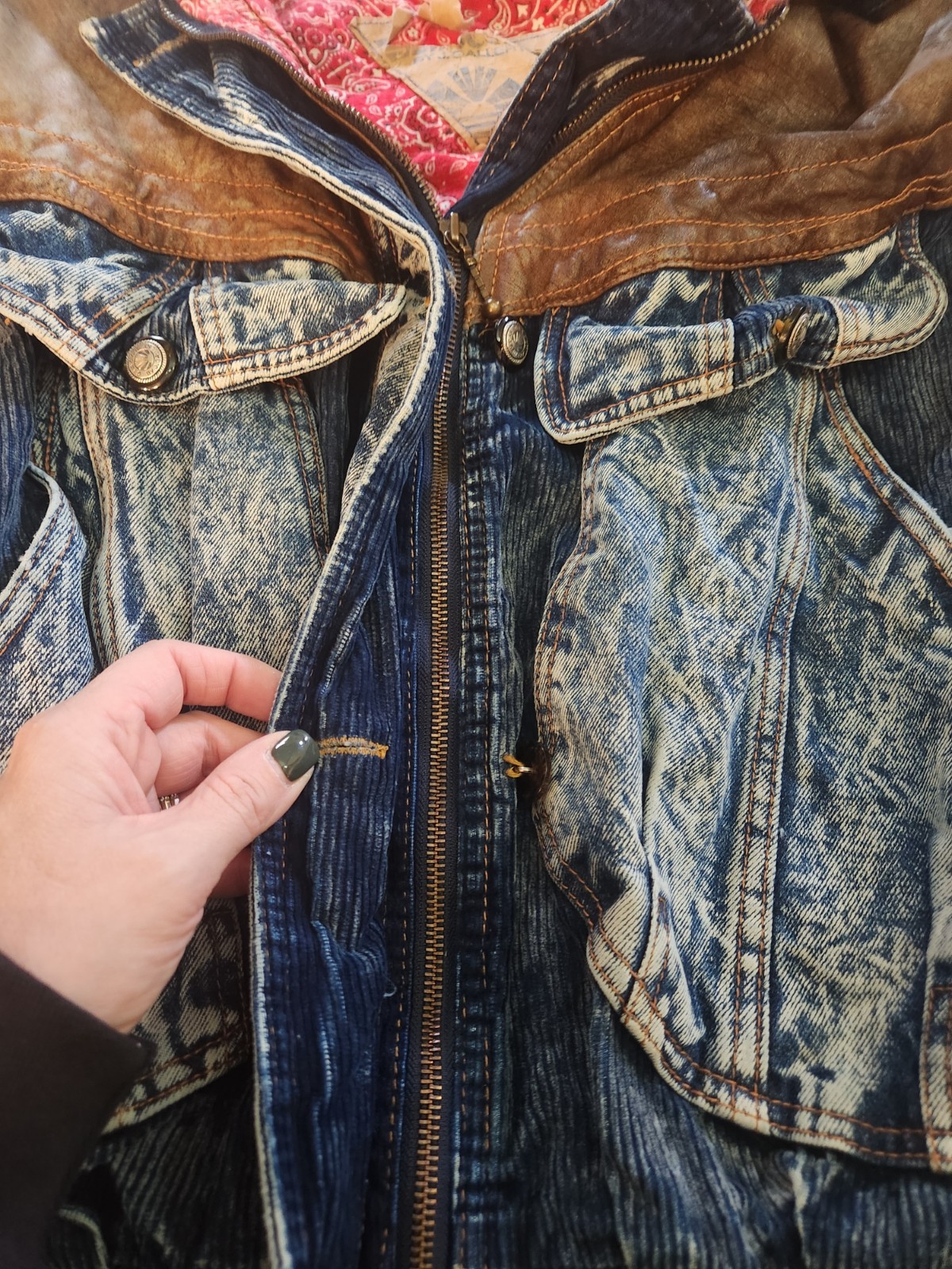 Vintage 80’s Giacca by J. Gallery Acid Wash Jean Jacket w/Leather/Corduroy Sz L