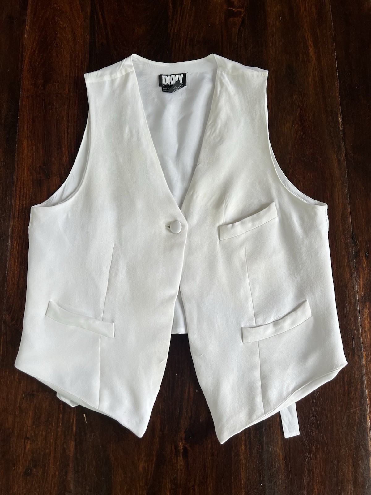 Vintage DKNY Donna Karan White Tailored Vest L 80s 90s Minimalist Hong Kong