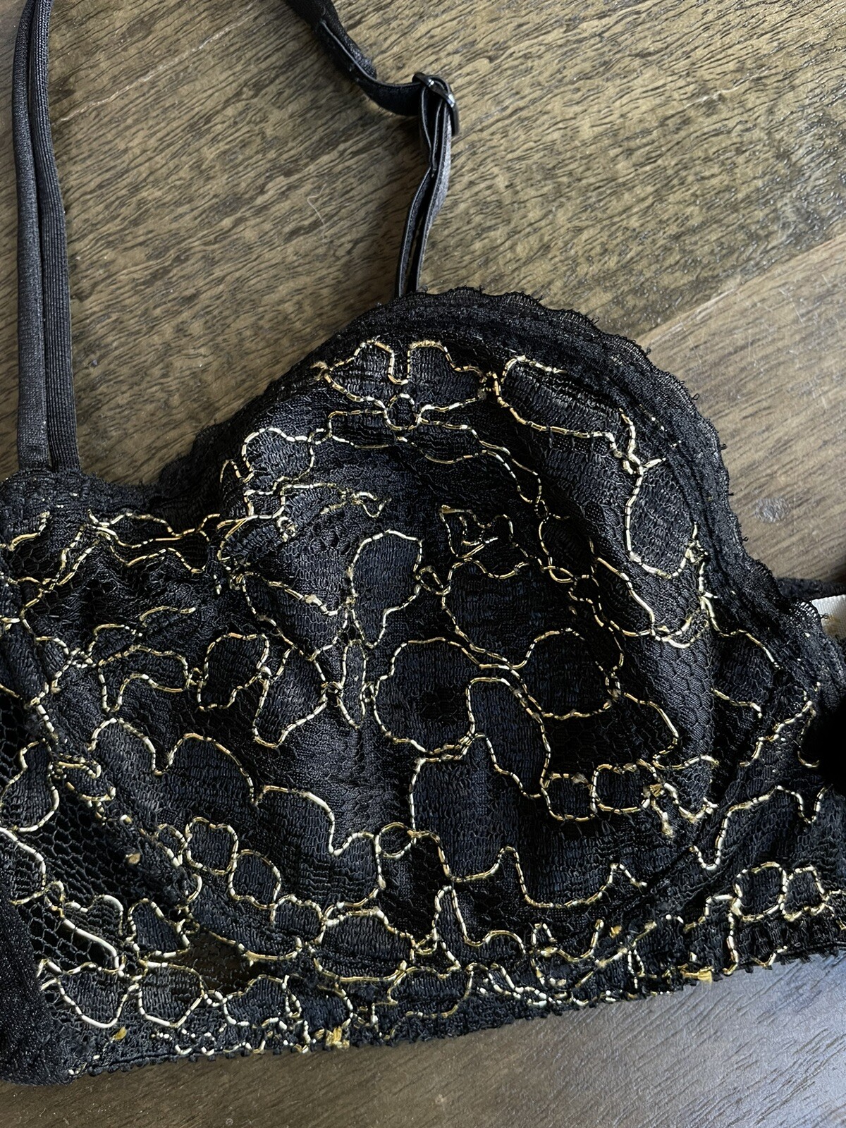 Victorias Secret Vintage Bra 36B Black Lace Gold Label Made In USA 1980s *Read*