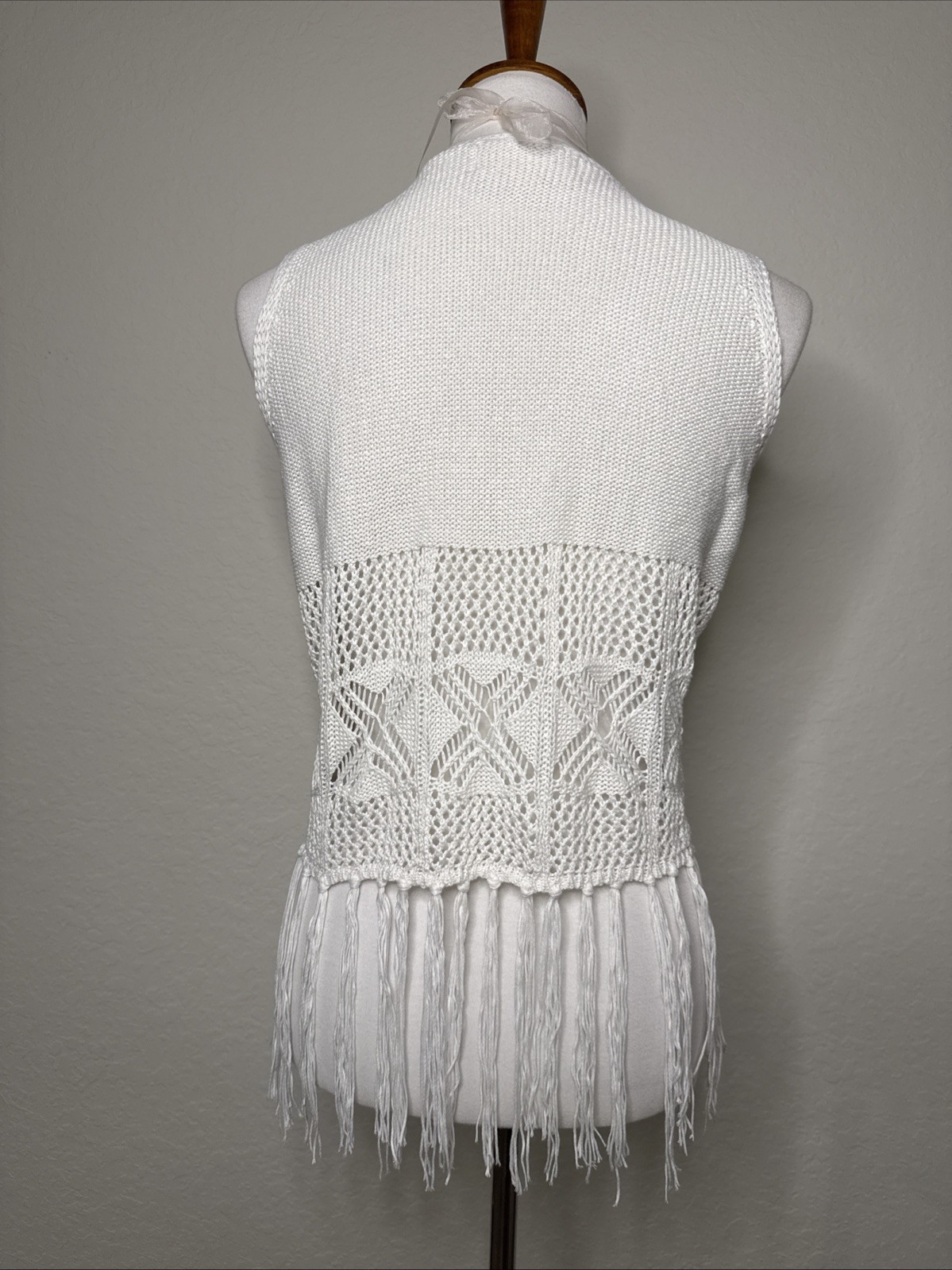 Vintage No comment NY LA Fringe Crochet Vest Hippie Boho Granny Core Size L