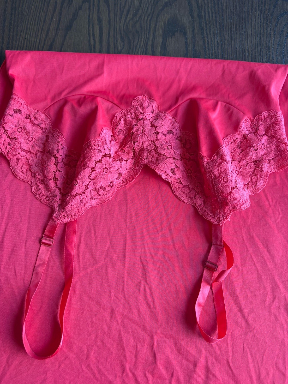 Shadowline Red Lace Trim Nylon Slip, Petite 32 Short, Lace Fabric