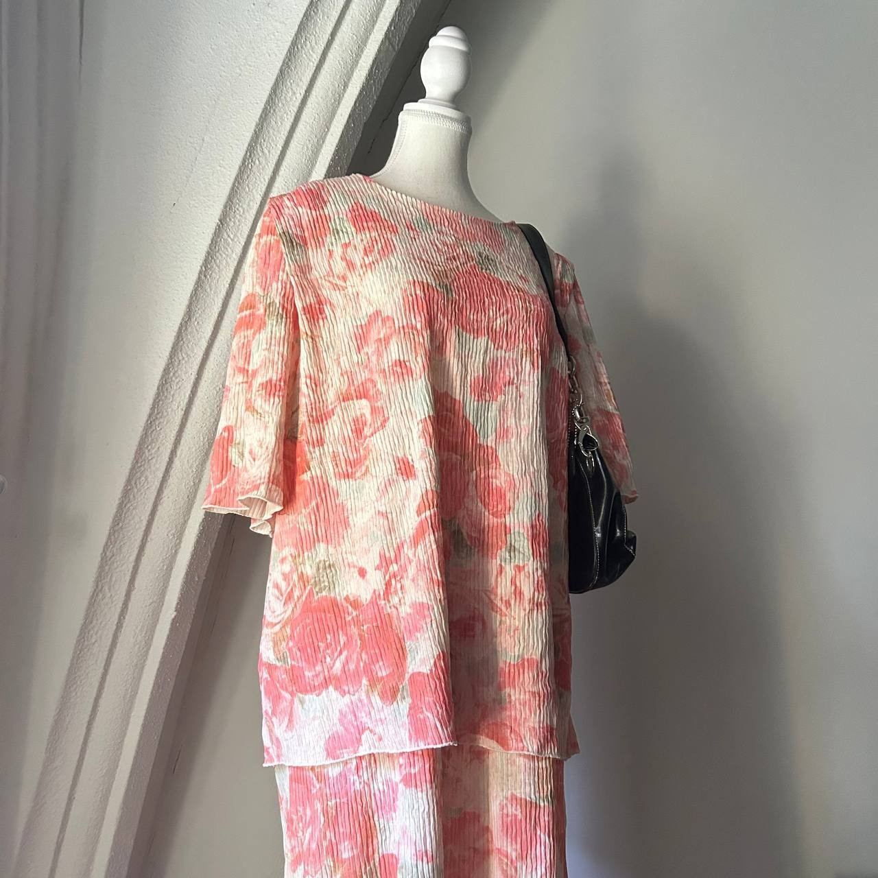 Vintage 80s David Rose Pink Floral Midi Dress Shoulder Pads XXL 48” Bust