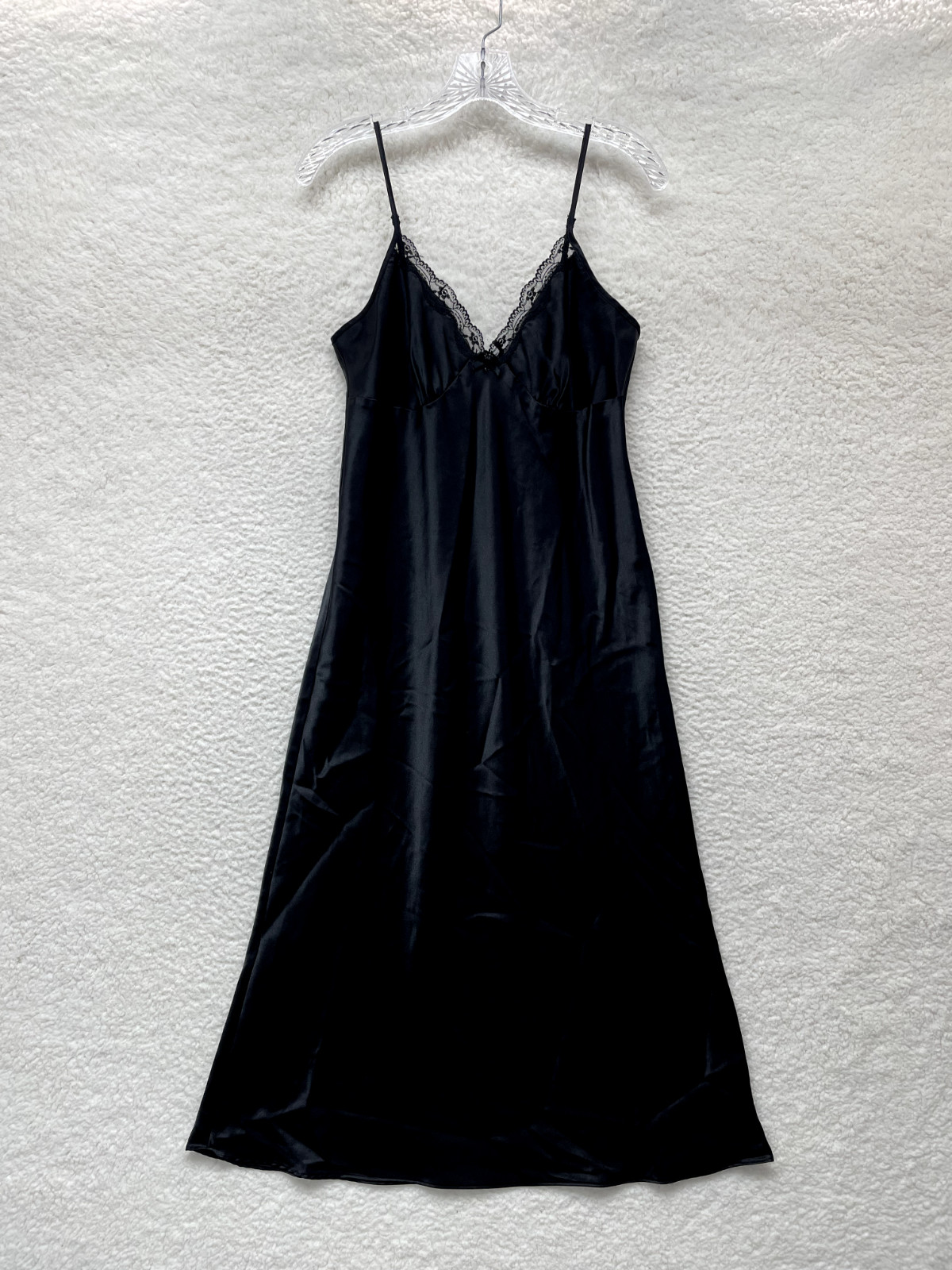 Y2K Vintage Maxi Slip Dress Nightgown Medium Black Satin Edwardian Victorian