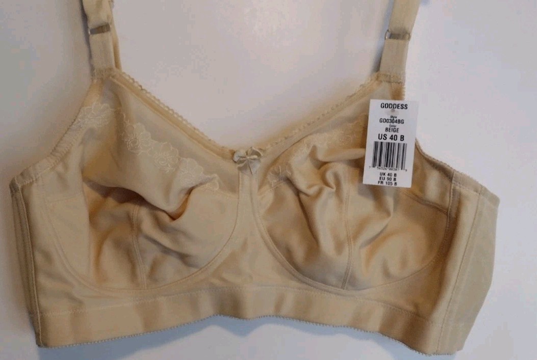 Vintage NWT Goddess Bra Size 40B-BEIGE Style 304 Soft Touch No Wire FULL COVER