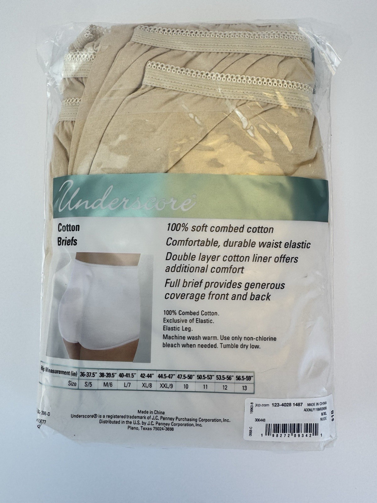 Vintage JCP UNDERSCORE Womens Sz 8 XL Cotton Briefs 3 Pack Sealed Nude