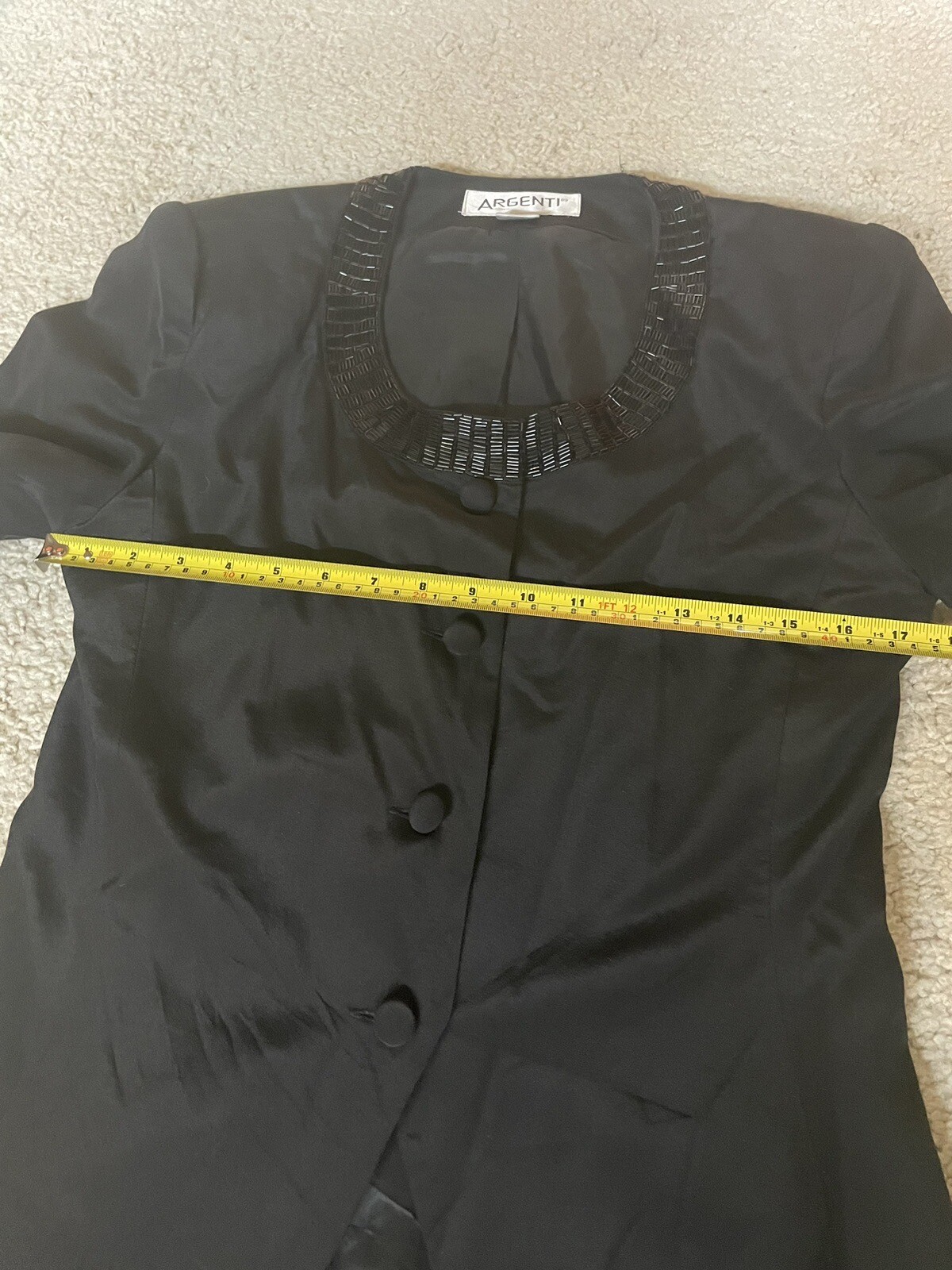 Vintage Argenti Silk 2 Piece Woman’s Black Suit Size 8 Jacket, Size 6 Skirt