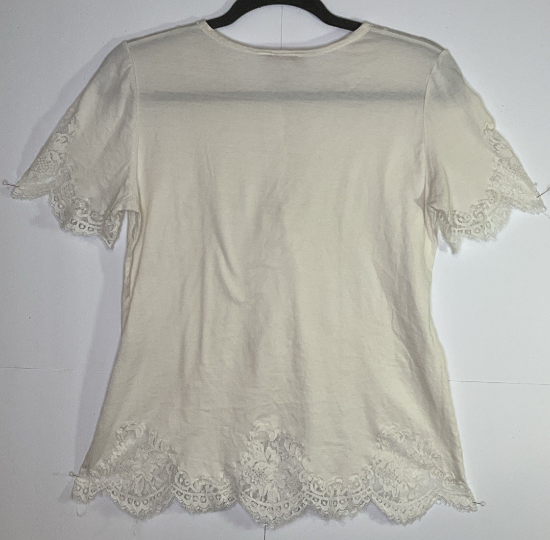 Vintage Dolce Lia Lace Trim Lingerie Top Ivory Short Sleeve L Satin Bow Italy