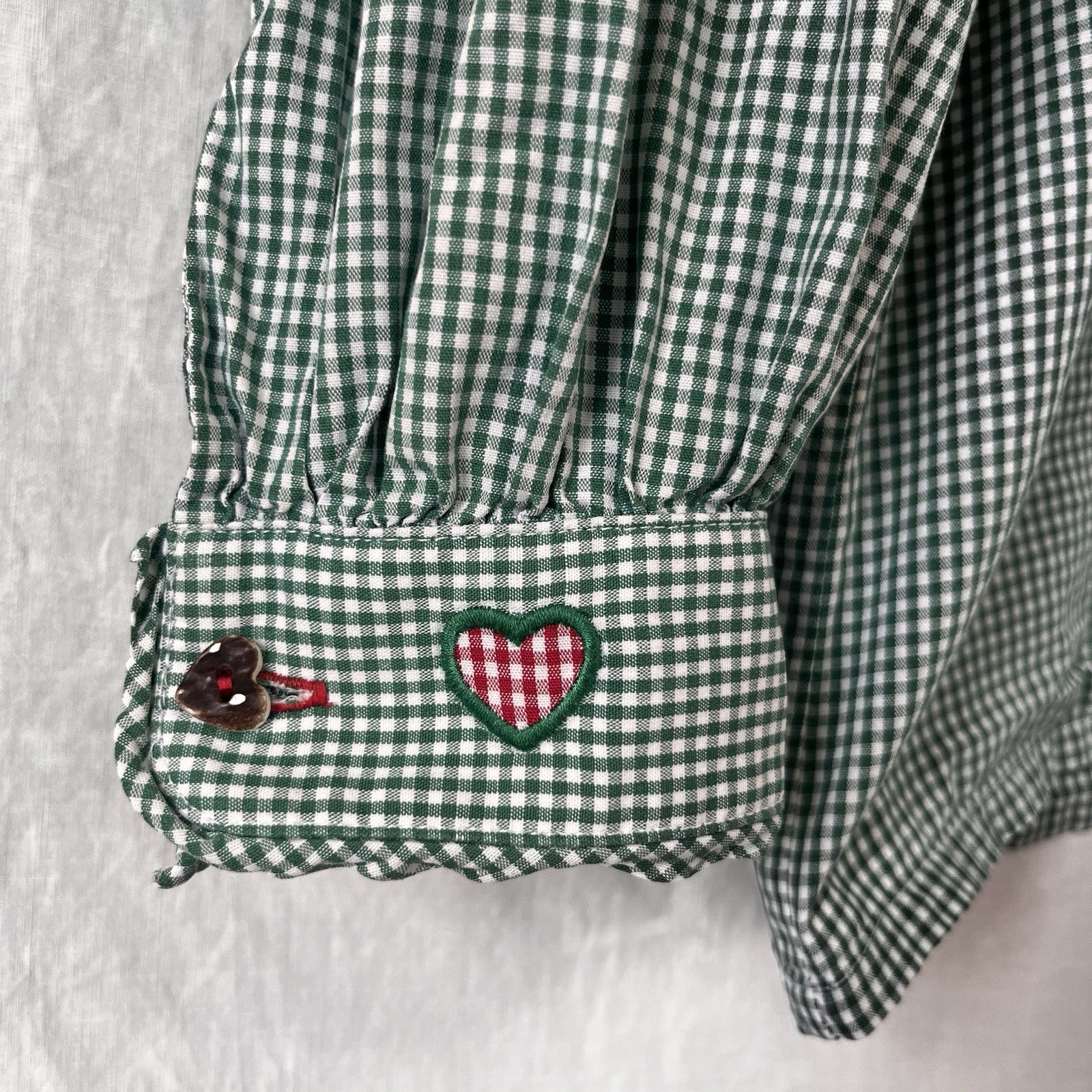 Hammerschmid Vintage Gingham Shirt Women Medium German Cotton Blouse Hearts Cute