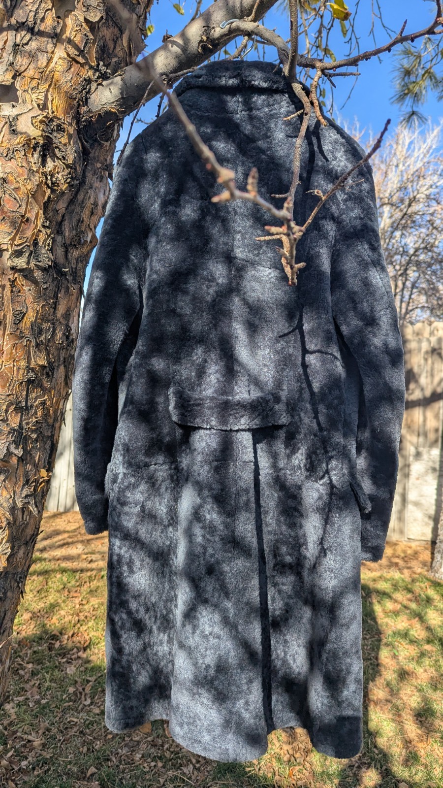 Vintage 1950s? Shearling Long Coat Navy Blue Ladies Small Lucca Bianco Argentina
