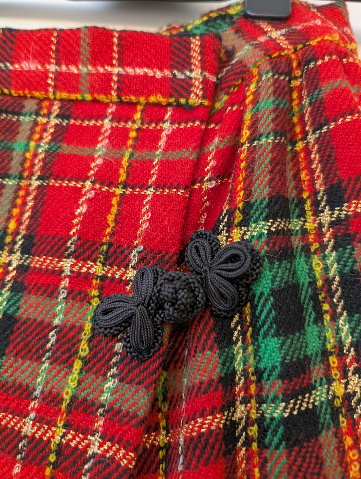 Beautiful Vtg Holiday Malbe Long Sz 10 Plaid Wool Skirt With Gold Thread