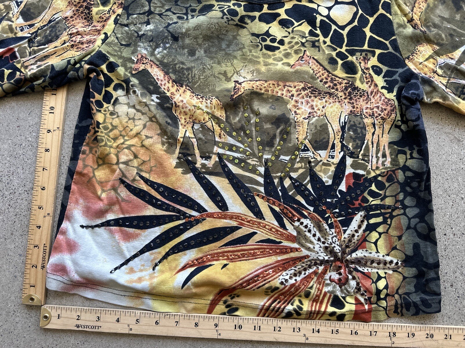 Vintage Y2K Take Two Abstract Giraffe Animal Print Sequin 3/4 Sleeve Top Size M