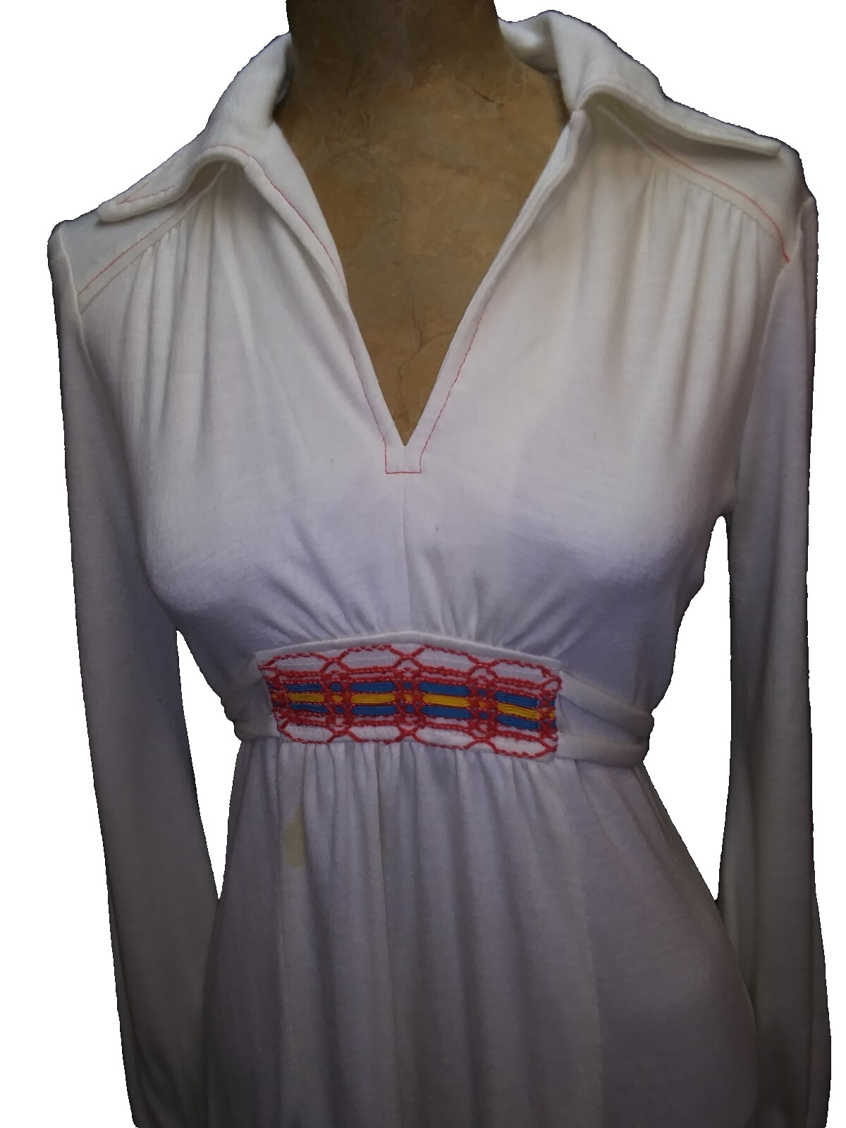 1970’s Soft White Cotton Poly Orange Contrast Hippy Mod Dress Small