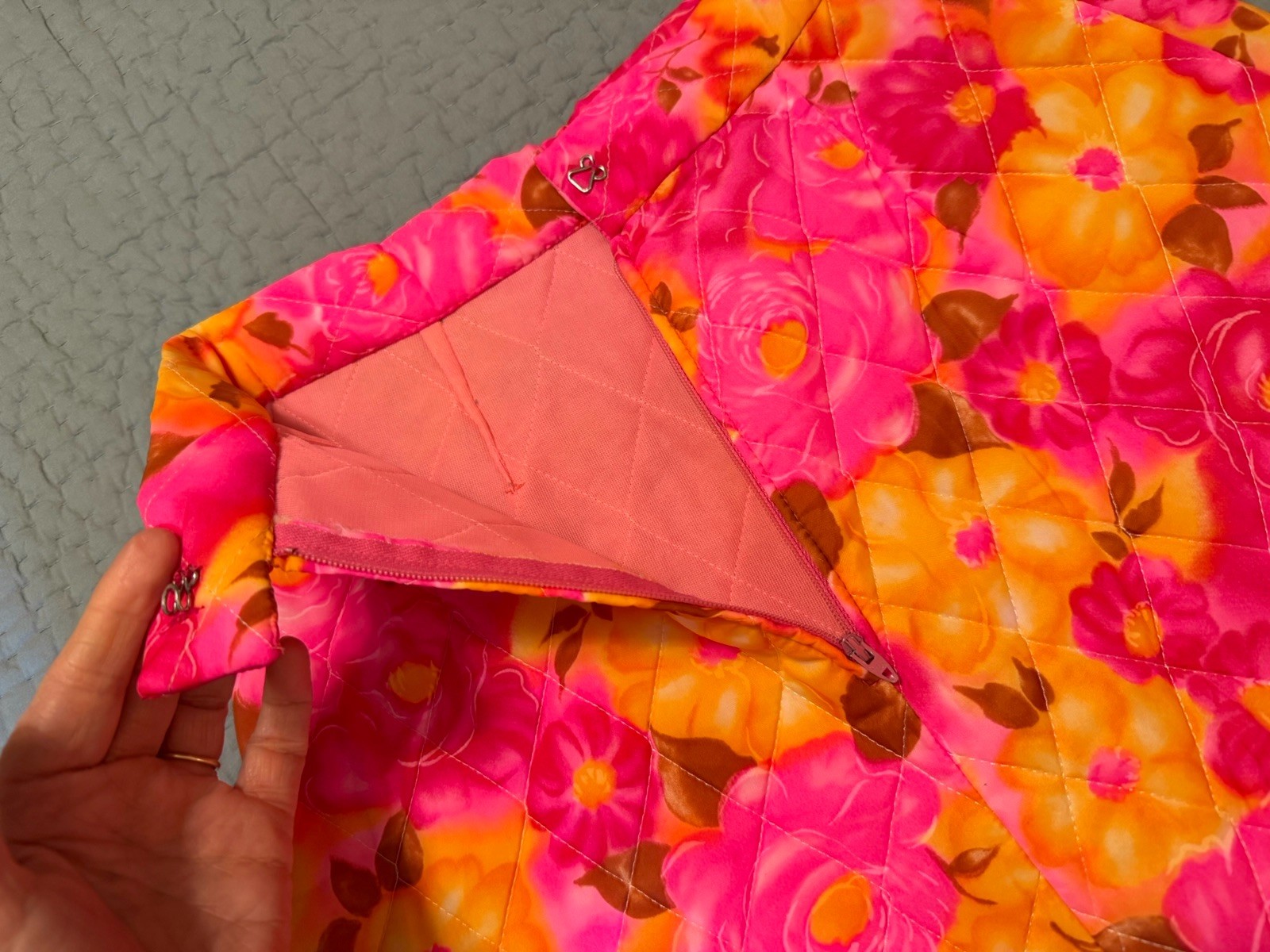 Vintage Custom Pink Yellow Quilted Floral Maxi Skirt-XS/S