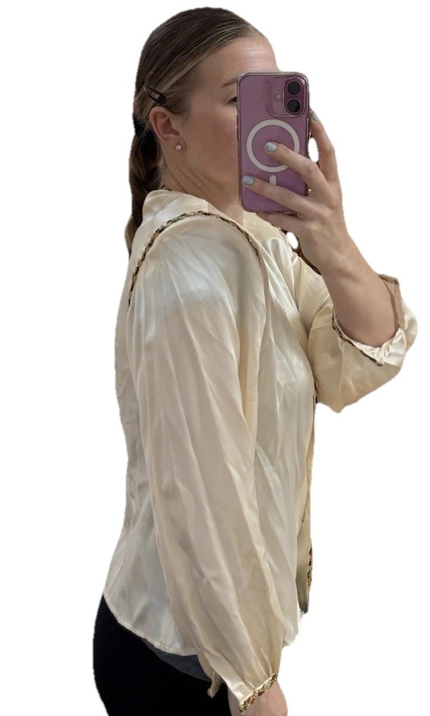 Vintage Maggy London 100% Silk Sequin Blouse Button Up Champagne Color M/L