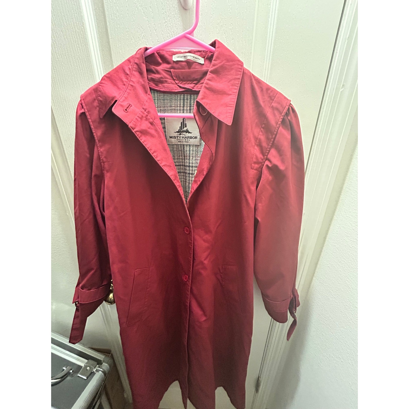 Vintage Misty Harbor Red Plaid Lined Raincoat Trench Coat Petite 10 Retro