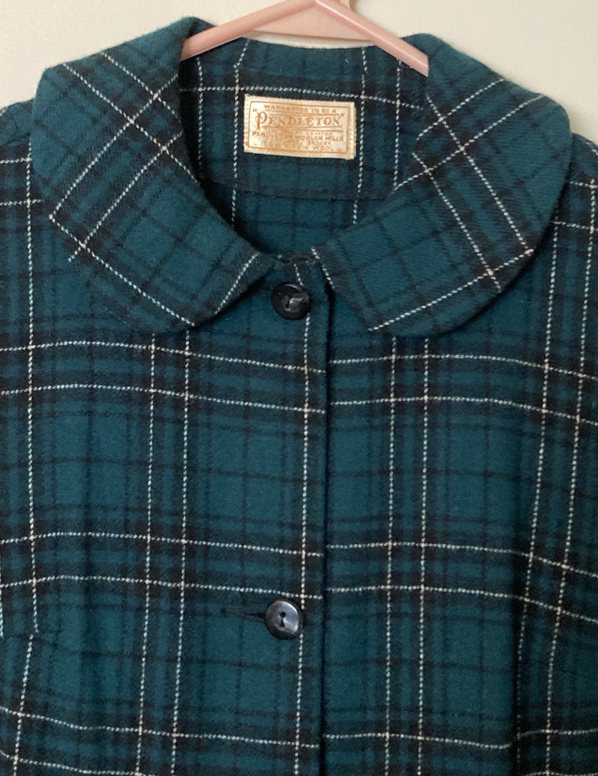 Vintage Pendleton Virgin Wool Dress Coat Plaid Long Pockets USA 1950’s Women’s
