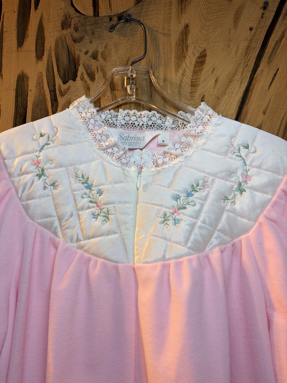 Vtg 90s Sabrina For Mervyns House Dress Lace Floral Embroidery Collar USA Size:S