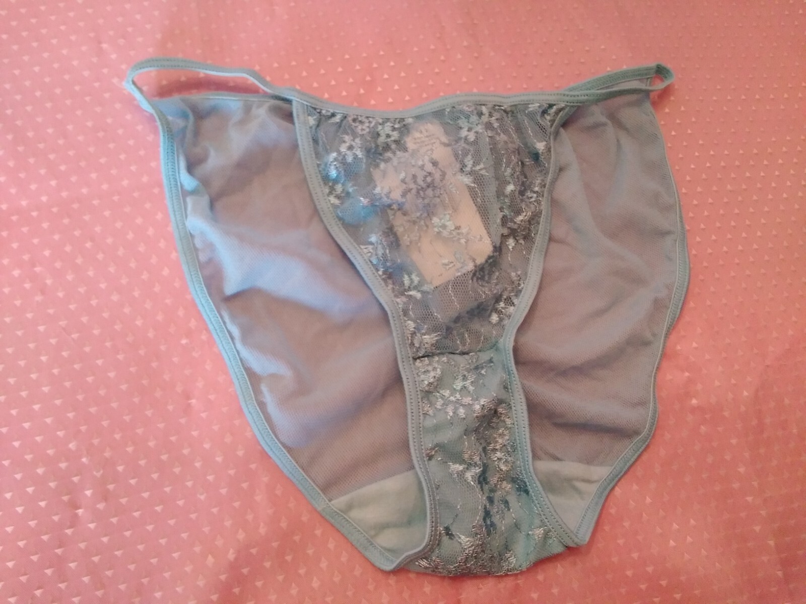 Panties Vintage NWT Nylon Mesh Lace String Bikini SZ 7 Turquoise Blue