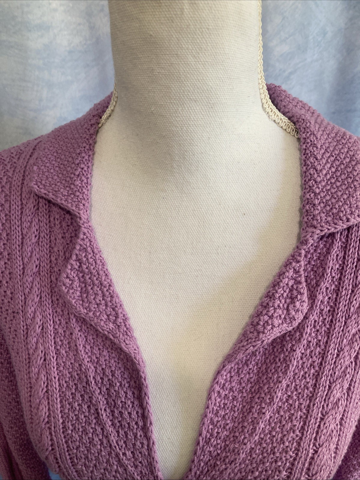 Vtg Y2K Heather B Purple Knit Cardigan Top S Cotton 3/4 Sleeve Collared Coquette