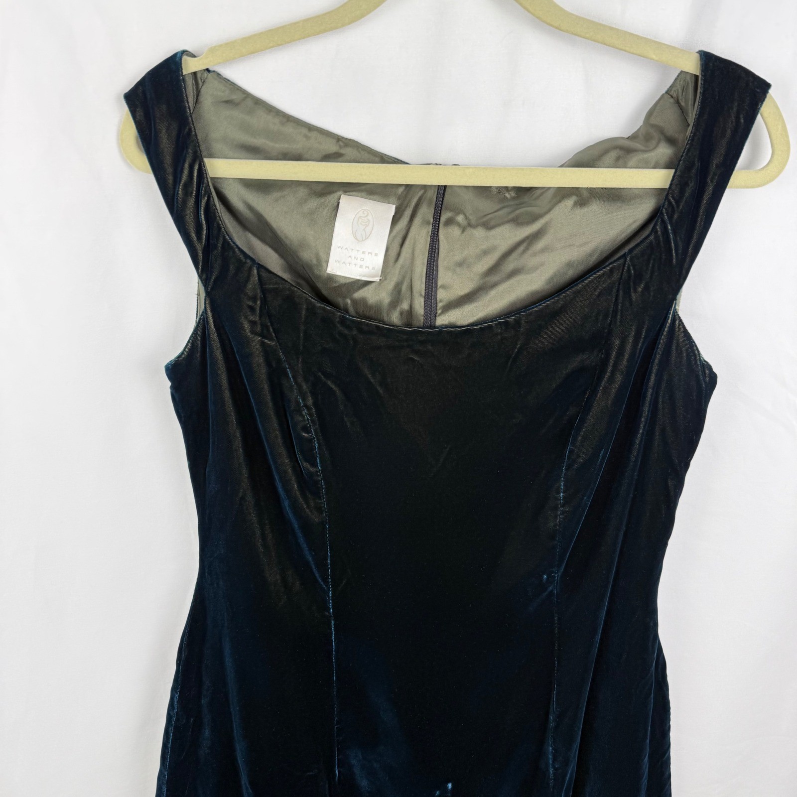 Watters & Watters Crushed Velvet Iridescent Formal Maxi Shimmery Gown Whimsigoth