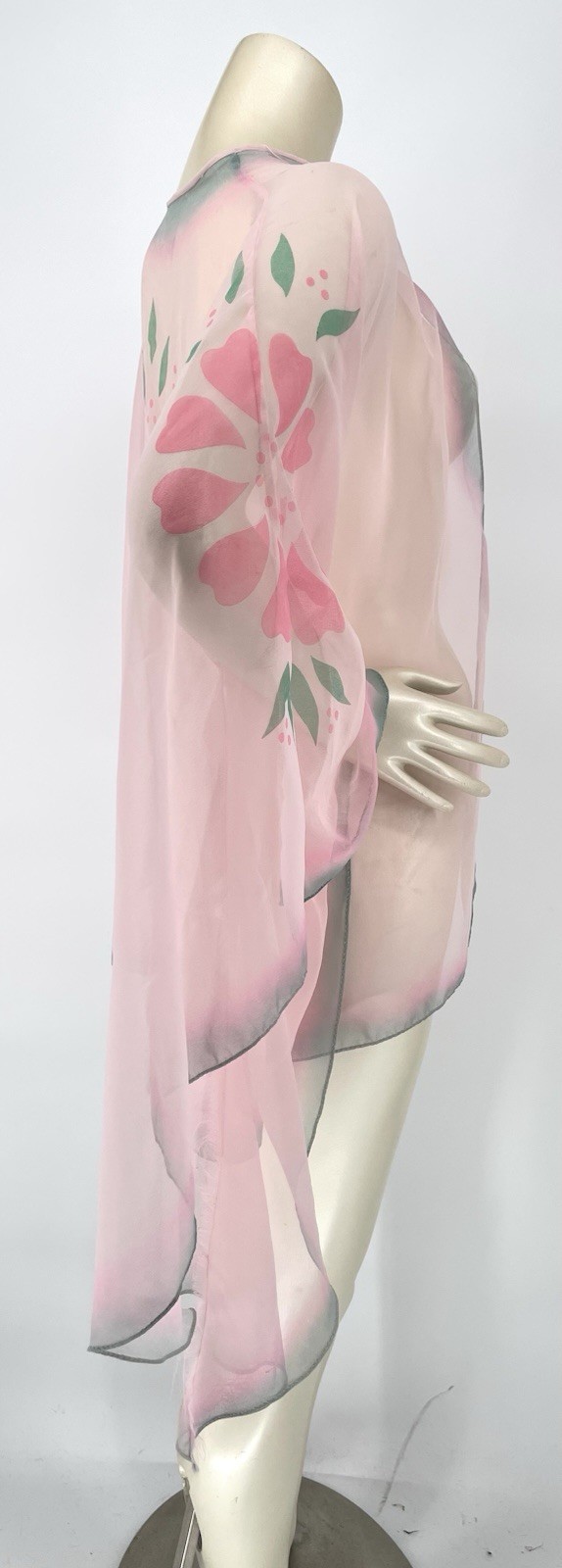 VTG 1970s Flapper Pink Hippie Fairy Sheer Fluted Kimono Sleeves Top Wrap Shrug