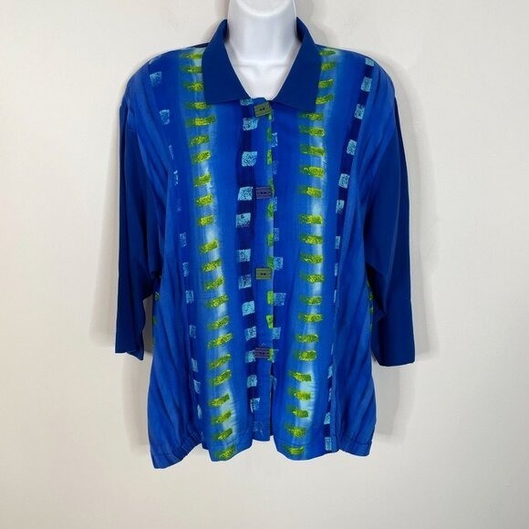 Vintage 90s ART TO WEAR Top Women Medium Blue Urban Chic Abstract Pockets Tunic