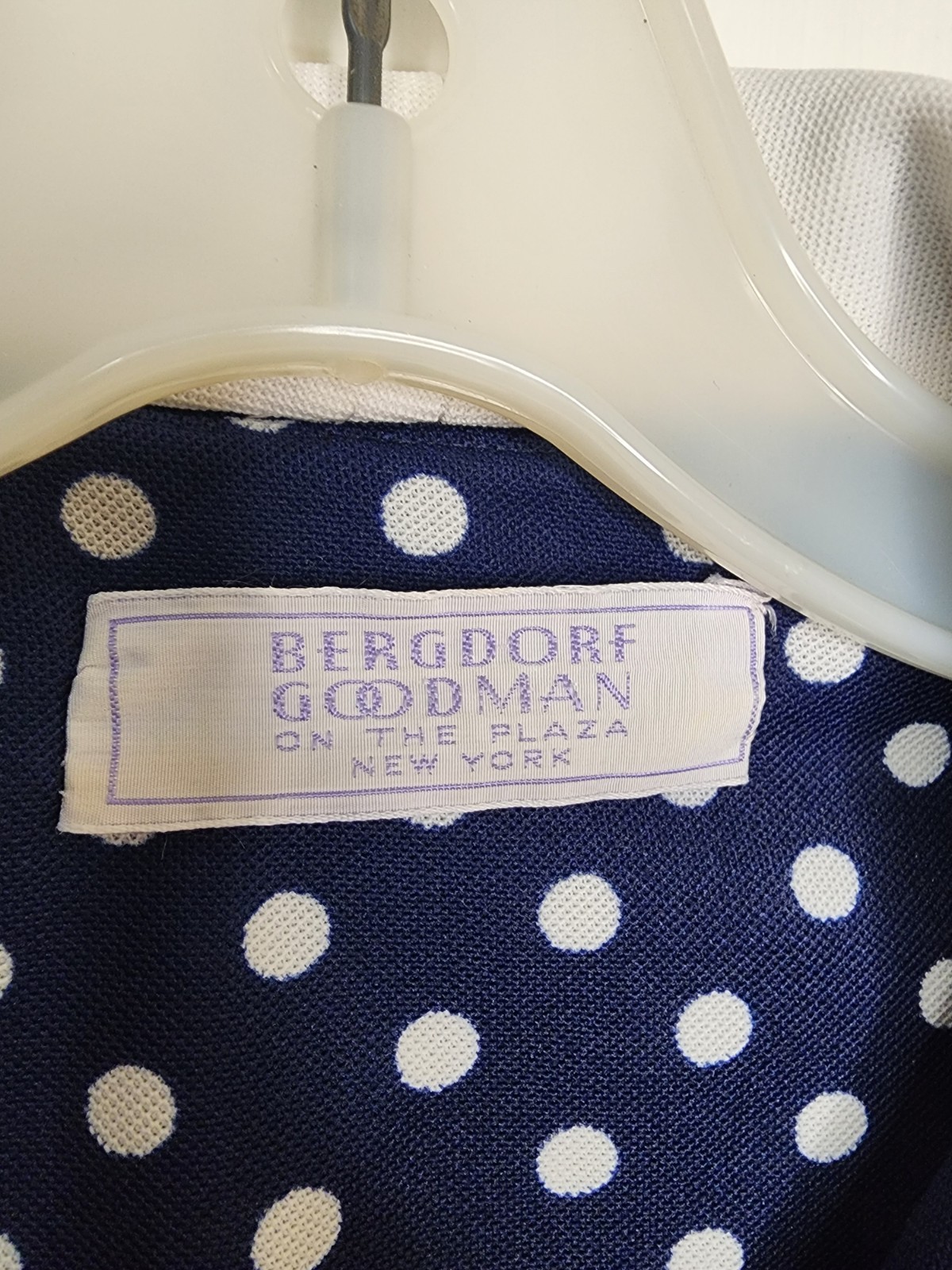 Sz Medium Bergdorf Goodman Blue Polka Dot Dress Polyester Gold Buttons