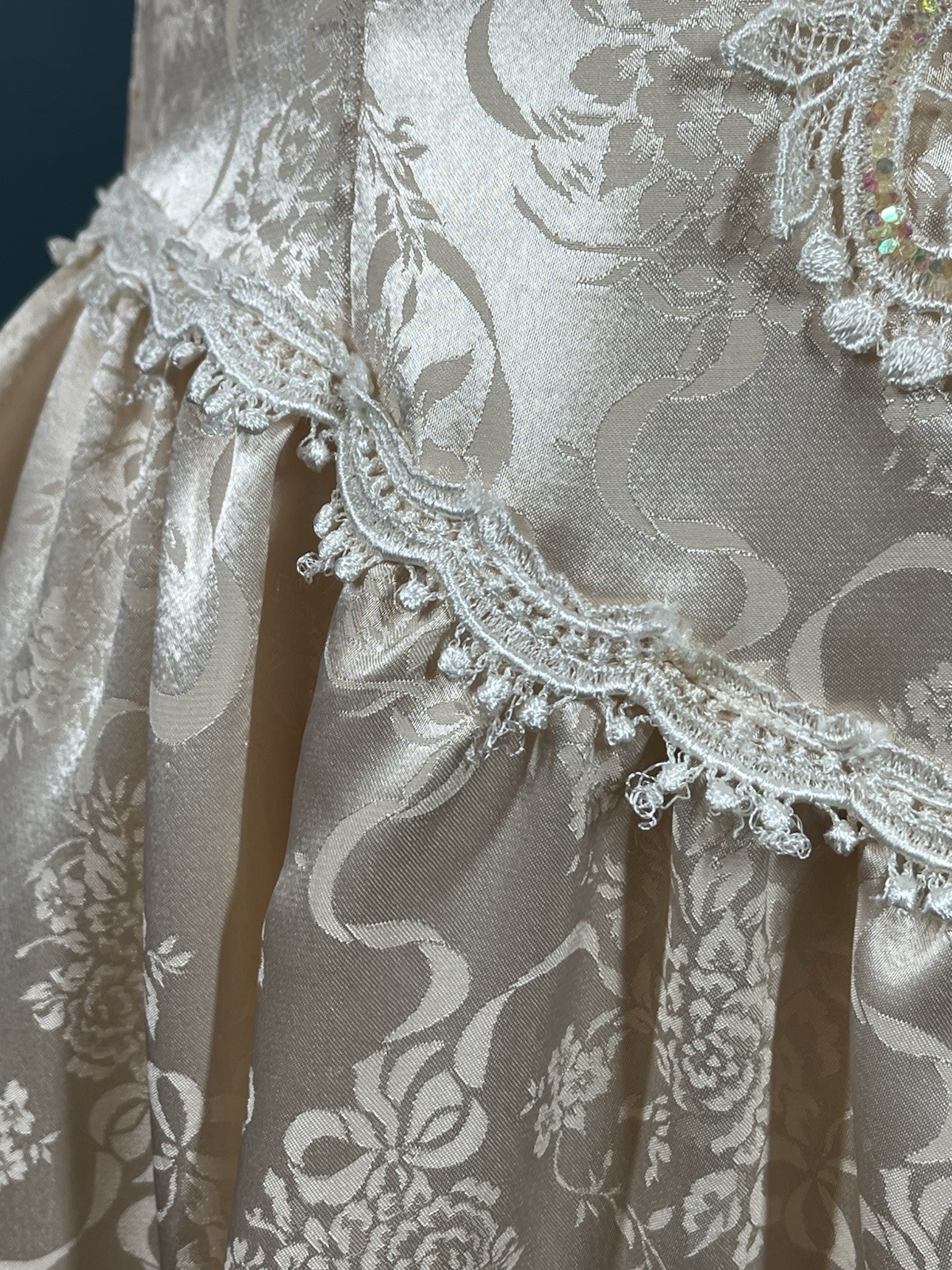 Vintage Scott McClintock Victorian Brocade Dress Peach Glitter Cottage Core Sz 4