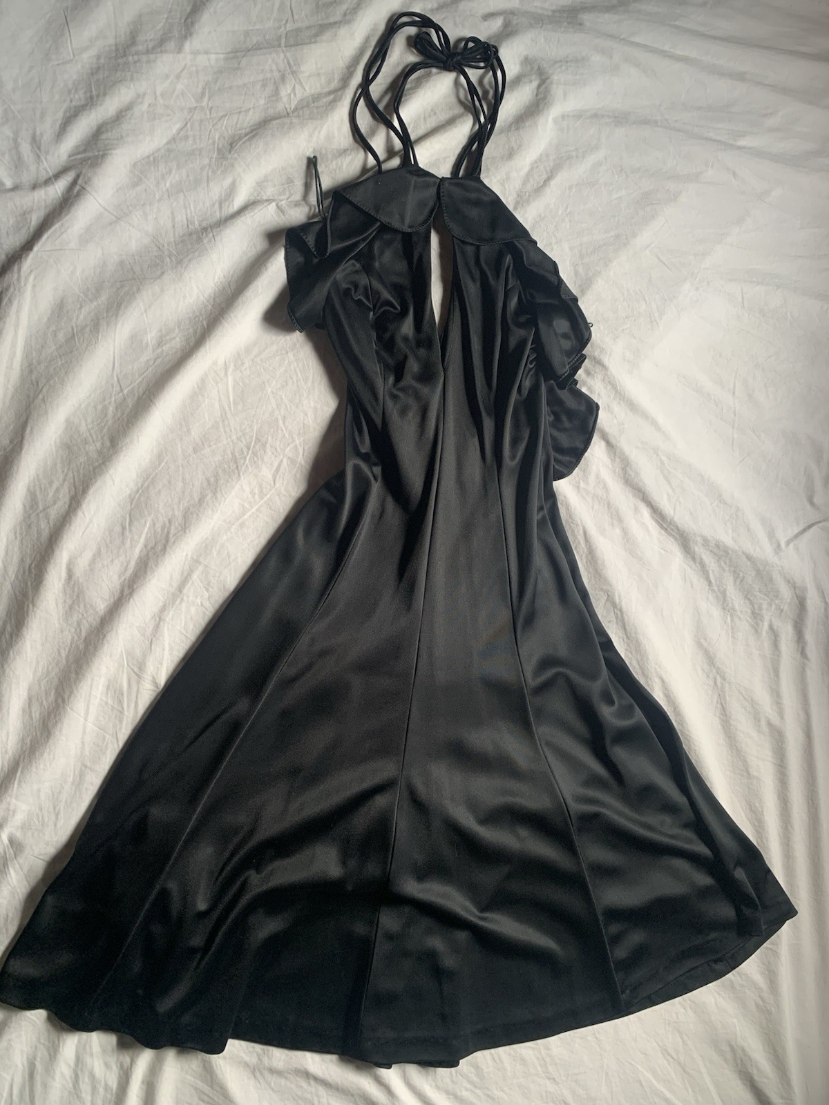 Vintage 1970s Funky Brand Halter Black Disco Dress Size 4