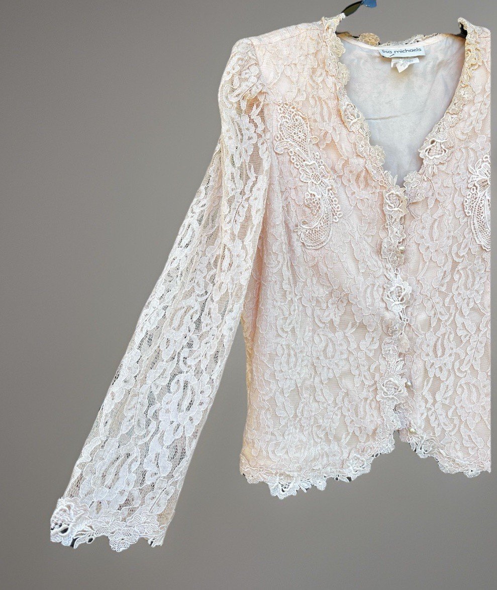 VTG 90s Lisa Michaels Romantic Coquette Top Jacket Peach Lace Size 24