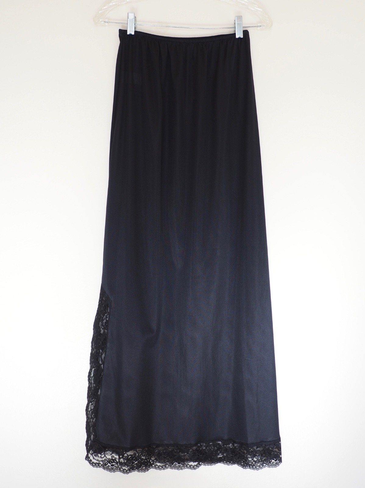 Vintage 70s JC Penney Long Half Slip Antron Nylon Maxi Lace Black Medium ILGWU