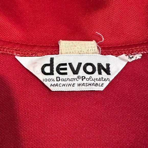 Vintage 70s Devon Red Dacron Polyester Dagger Collar Button Up Blouse Womens M