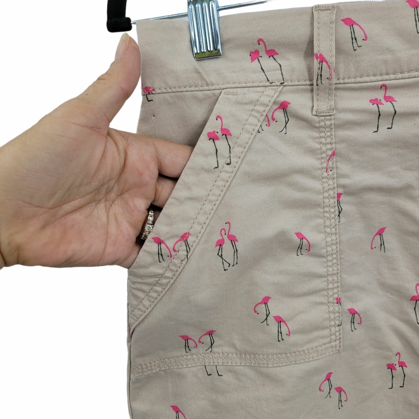 Vintage 90’s Skort 6 Tan Novelty Flamingo Print Skirt A-line Mini Stretch Cotton