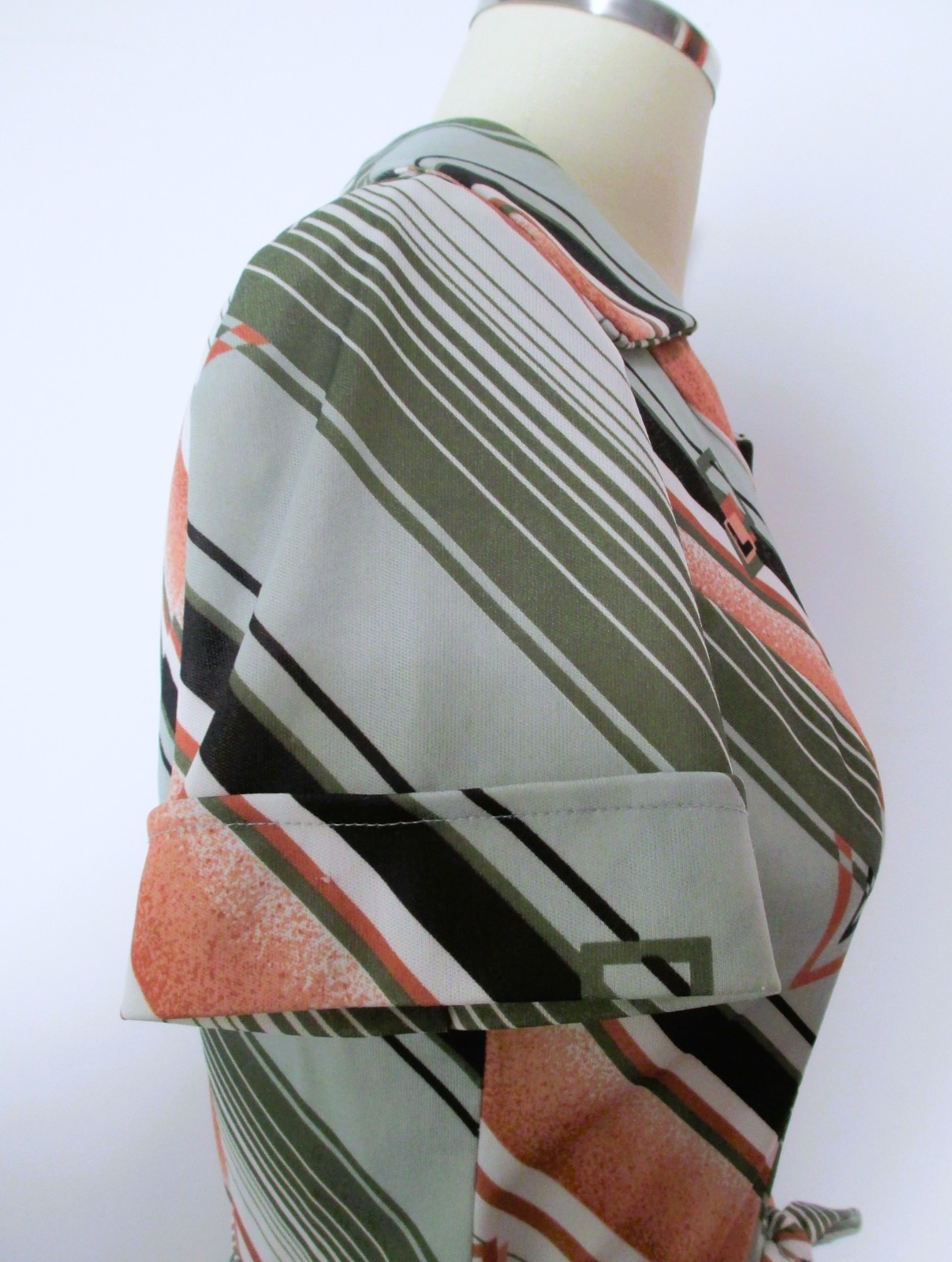 Vintage 70s Polyester A-line Dress, Olive, Pink& Black, Nice, Size M