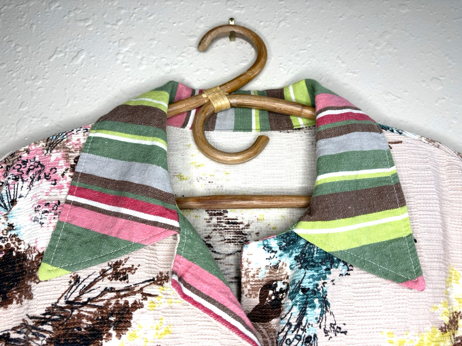 Vintage Mod 60s 70s Barkcloth Patio Chore Jacket Tropical Colorful Women’s XL 1X