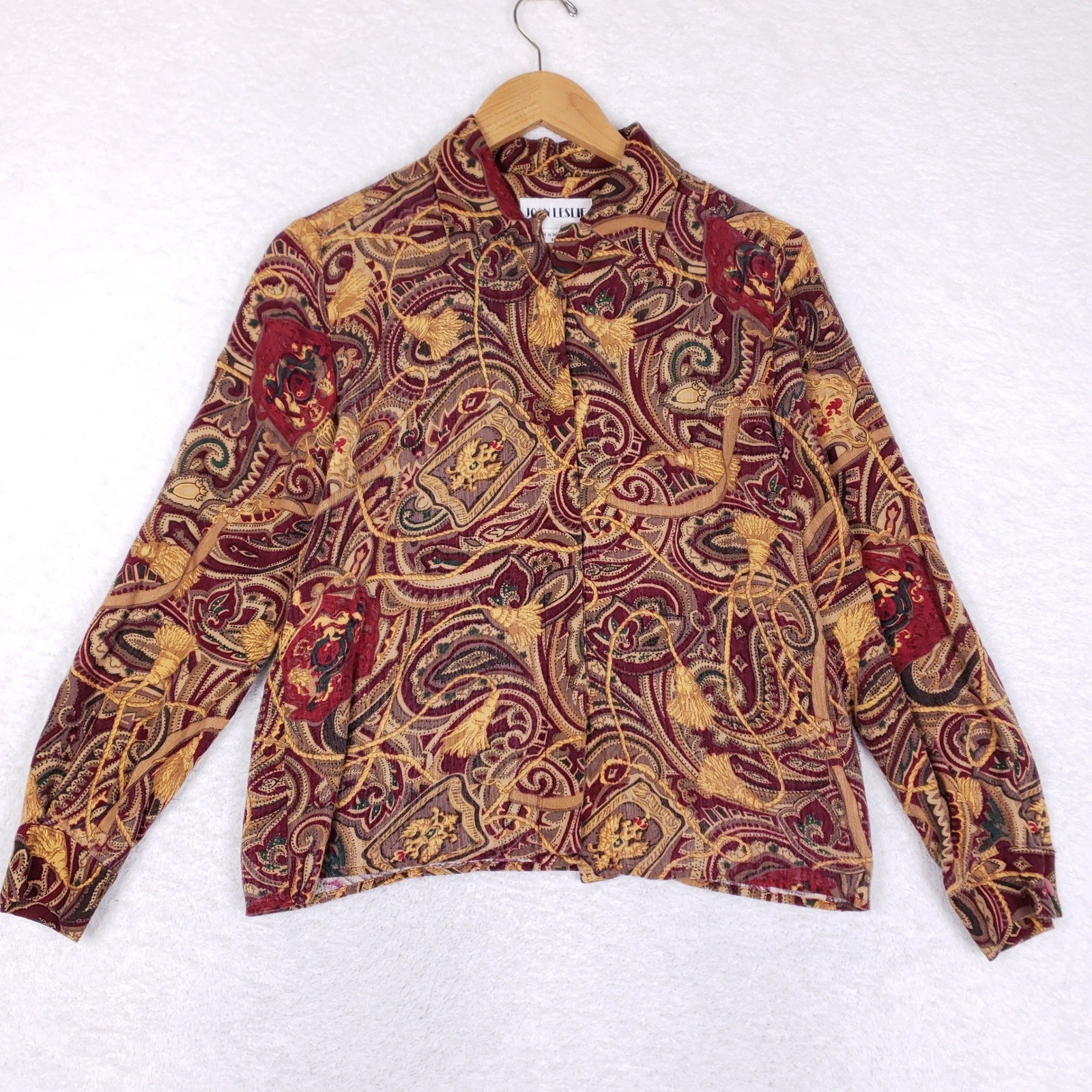 JOAN LESLIE Button Up Shirt Womens 8P Regular Fit Multicolor Paisley Vintage