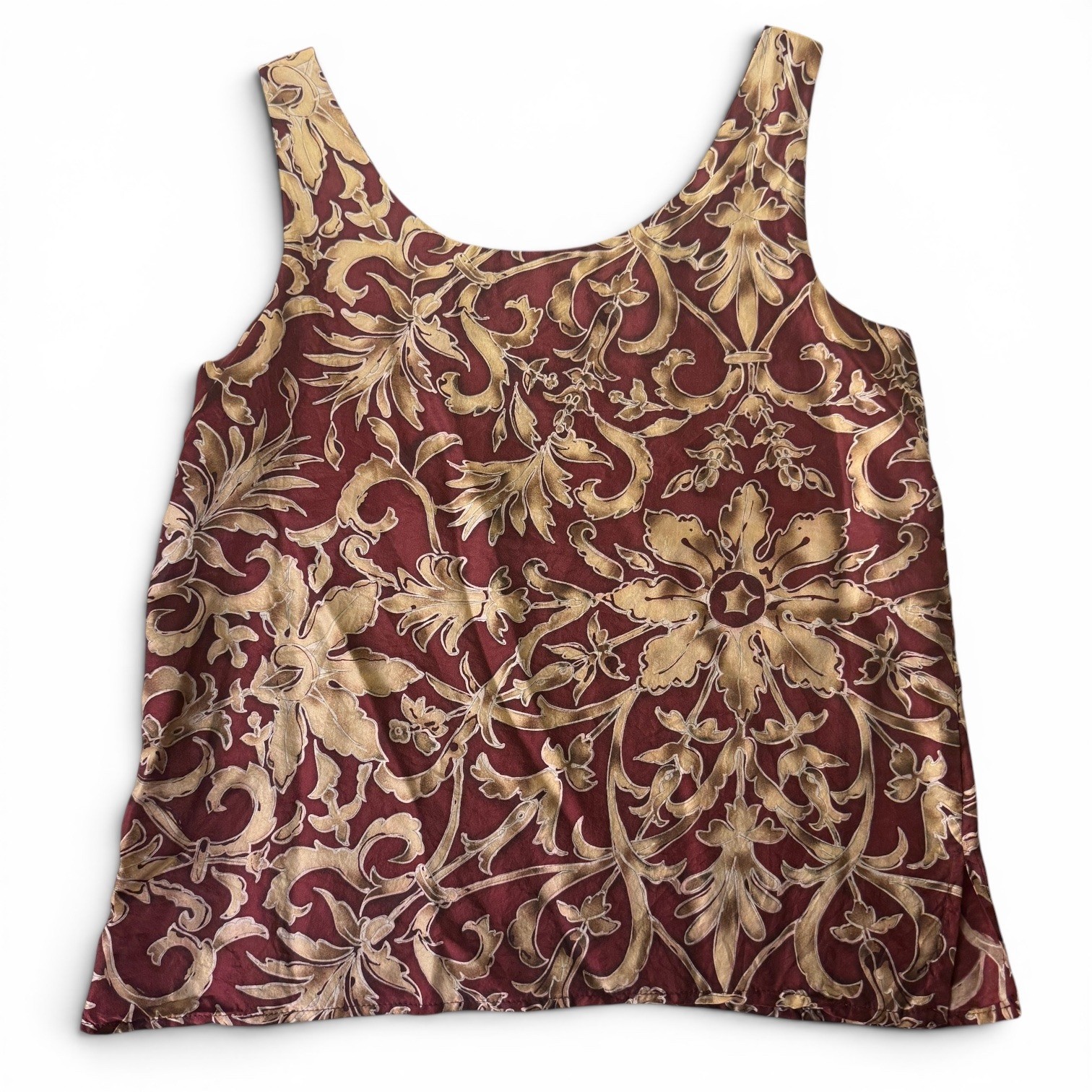 Express 90s Vintage Silk Tank Top Burgundy Gold Baroque Women Small Renaissance